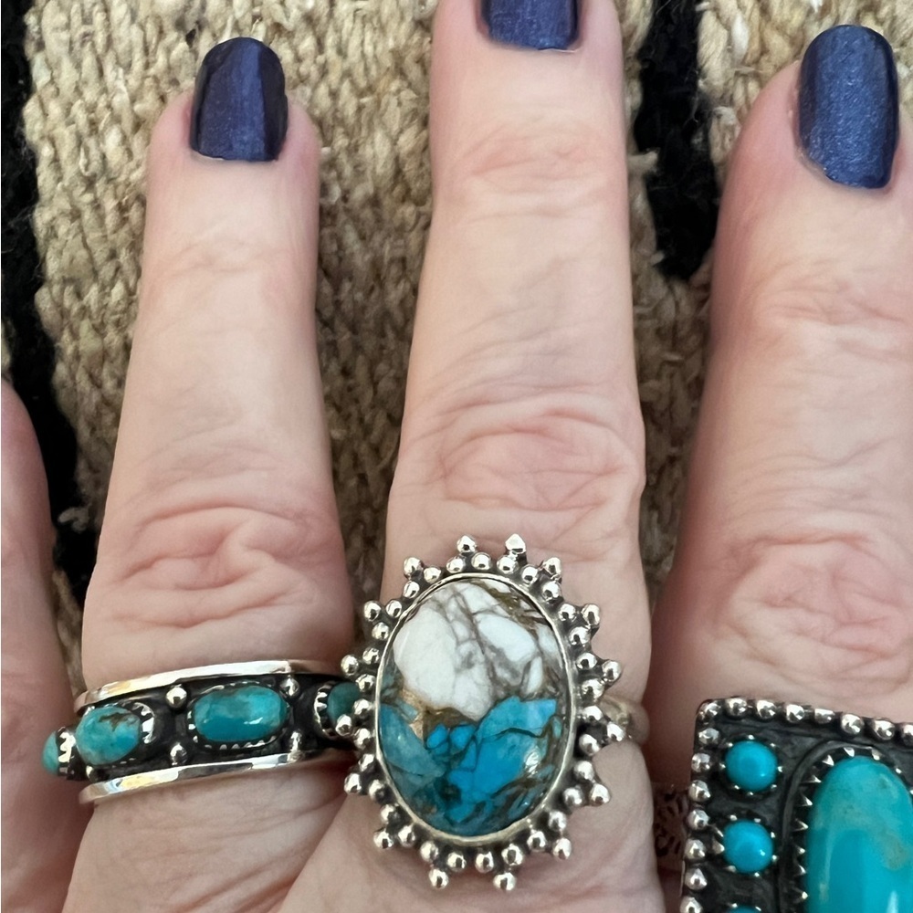 ❤️ Kingman Dahlia Turquoise 925 Navajo Southwestern Size 7.75 Ring 5.6 Gm - Picture 17 of 17